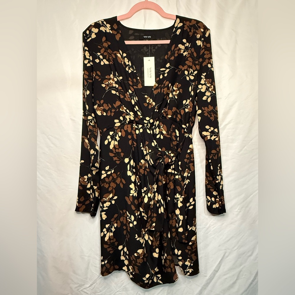 NWT Win Win Black and Brown Floral Dress Sizes S, M, L